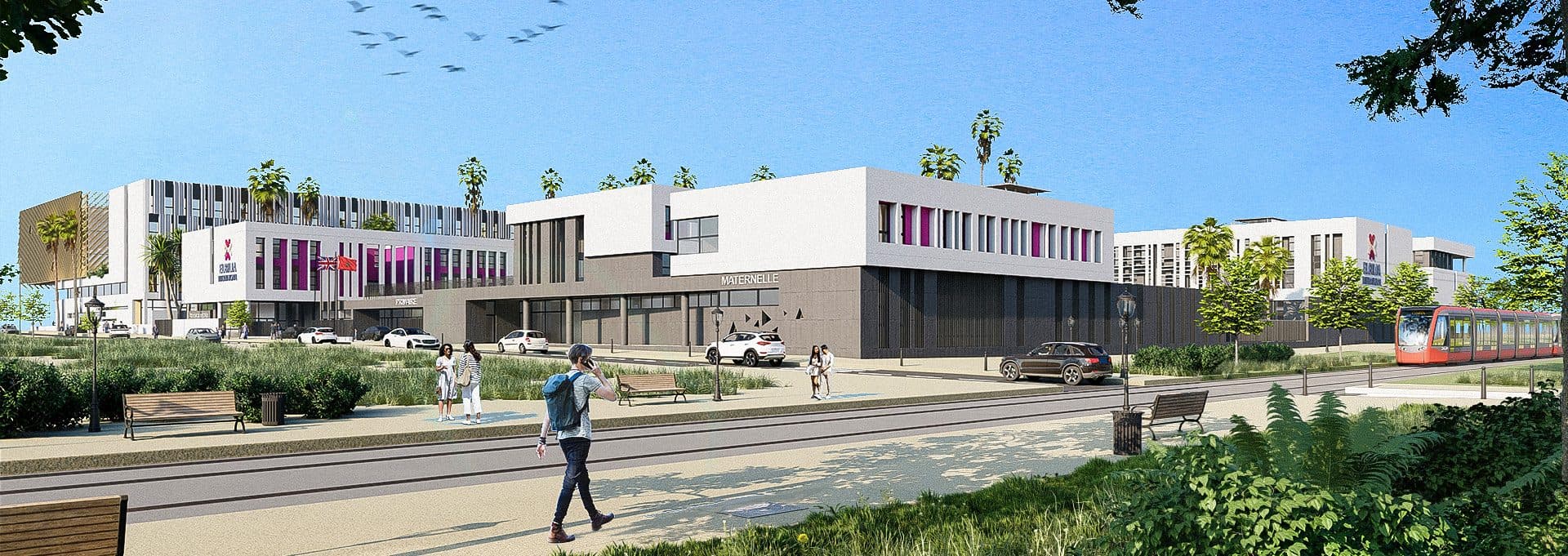 Perspective sur rue des façades du groupe scolaire