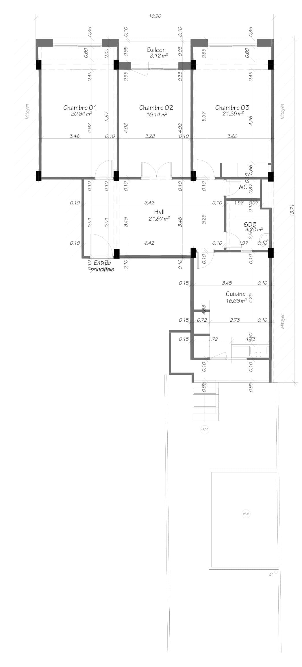 Plan de l’appartement avant transformation