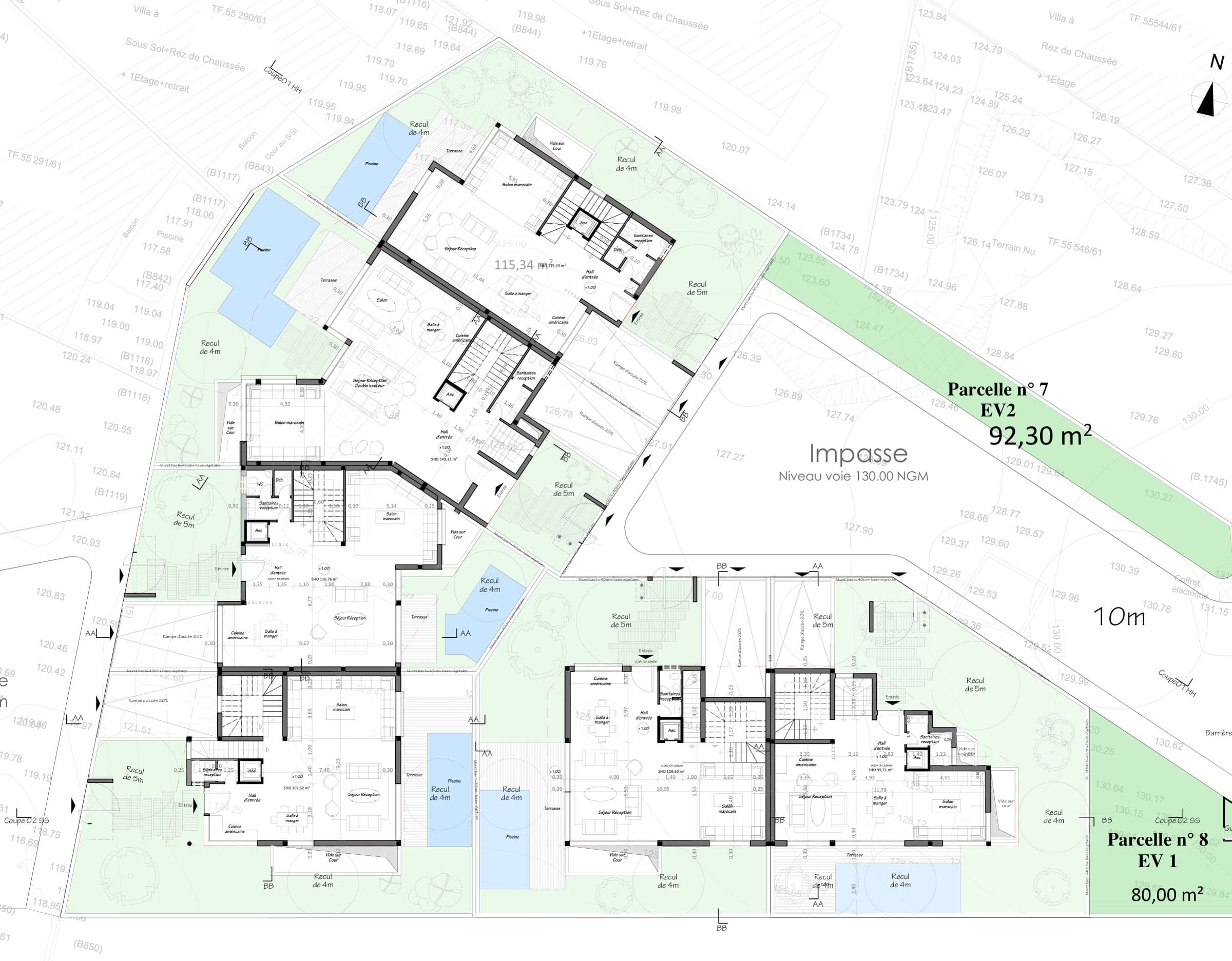 Plan d’assemblage des rez-de-chaussée des villas