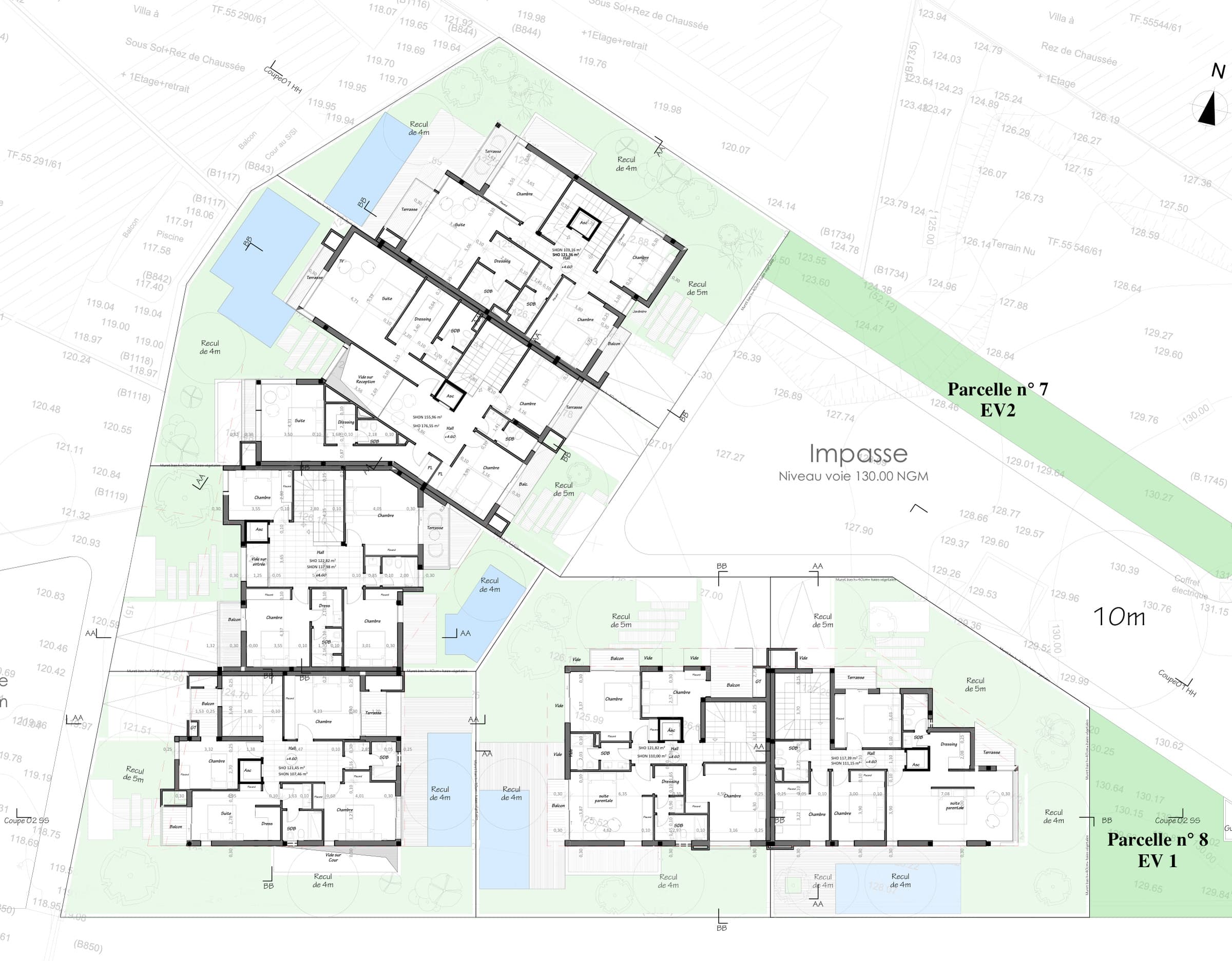 Plan d’assemblage des étages des villas