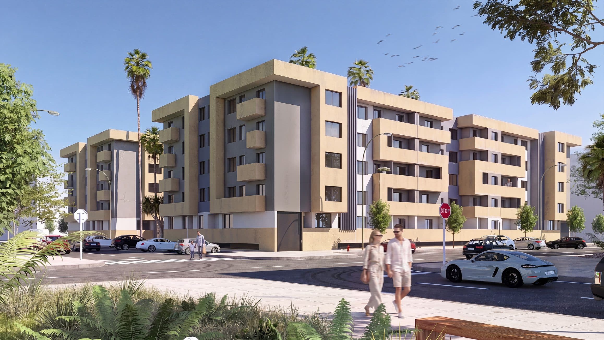 Les deux bâtiments parallèles depuis la rue