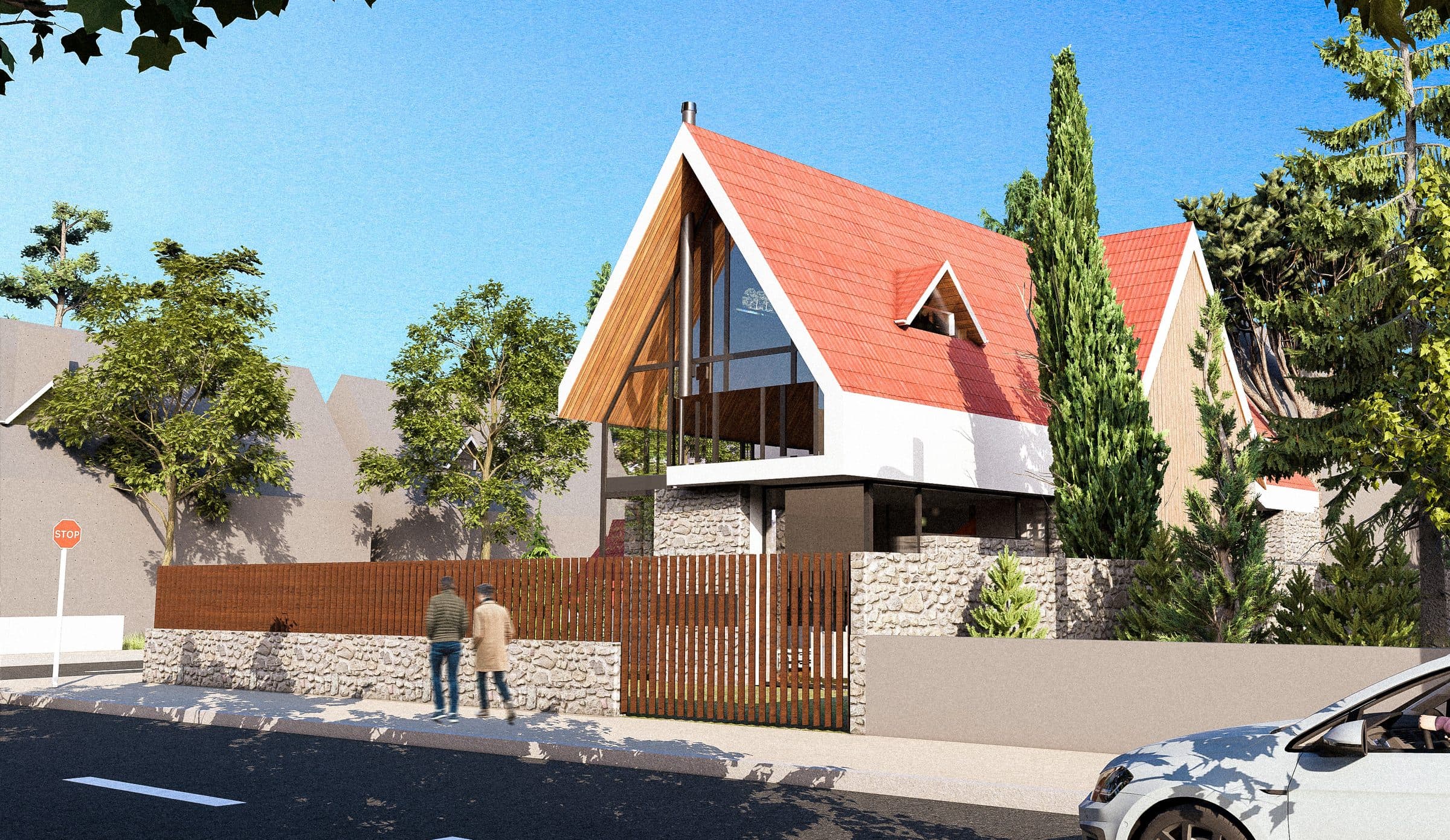 La villa depuis la rue, dans le lotissement Bellevue