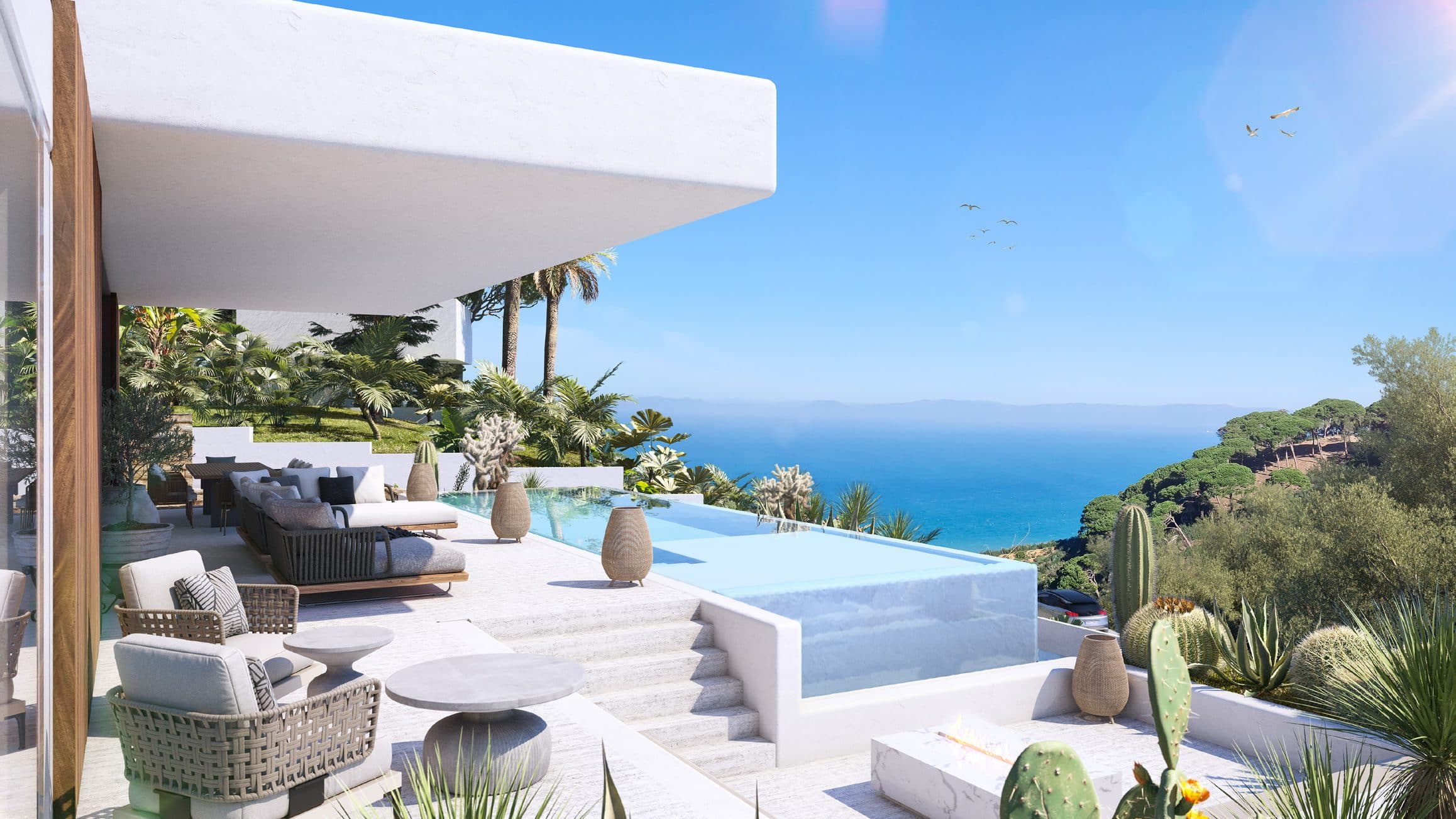 Terrasse et piscine face à la Méditerranée
