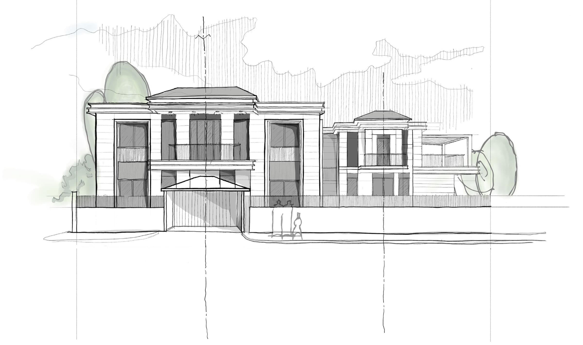 Croquis de la façade de la villa